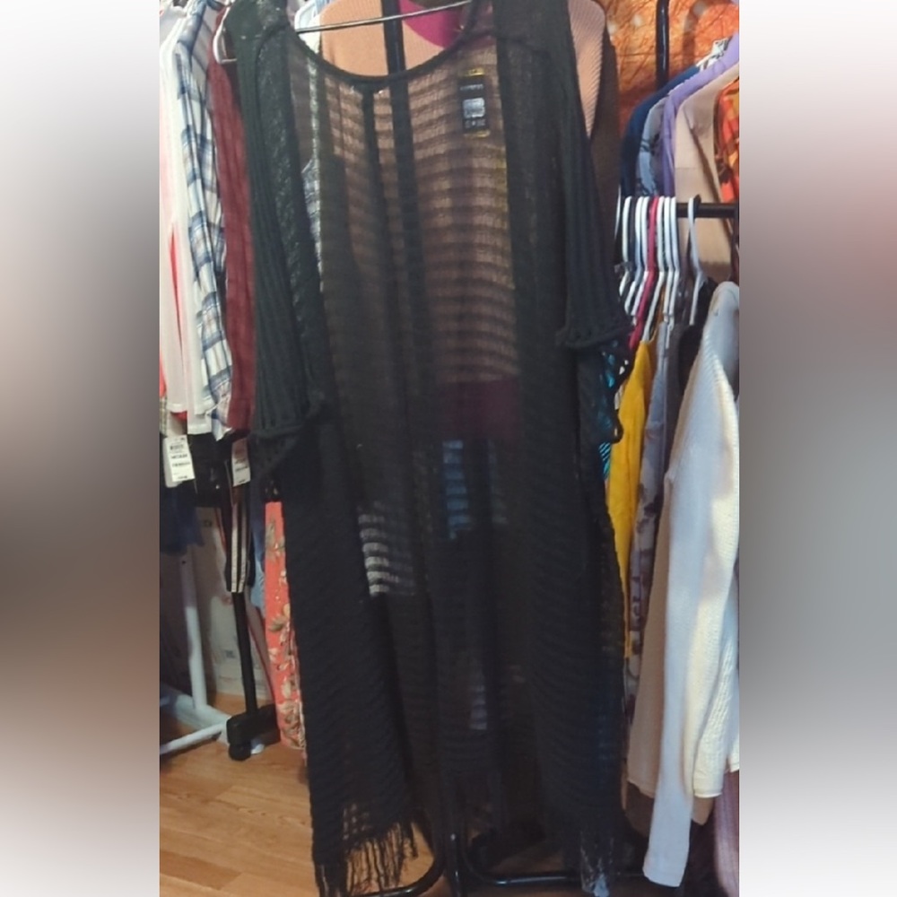π€ POL Black Sheer Knit Duster Cardigan β XL π€ - Picture 2 of 3